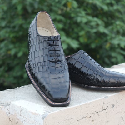 Crafted leather handmade classic black crocodile oxford alligator dress men shoes - Thumbnail 5
