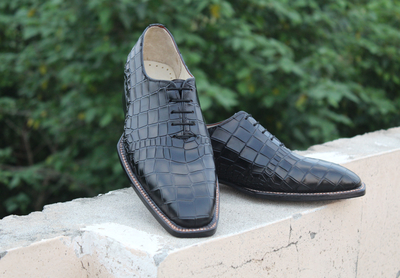 Crafted Leather Handmade Classic Black Crocodile Oxford Alligator Dress Men Shoes