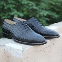Crafted Leather Handmade Classic Black Crocodile Oxford Alligator Dress Men Shoes - Thumbnail 1