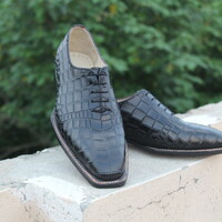 Crafted Leather Handmade Classic Black Crocodile Oxford Alligator Dress Men Shoes - Thumbnail 3