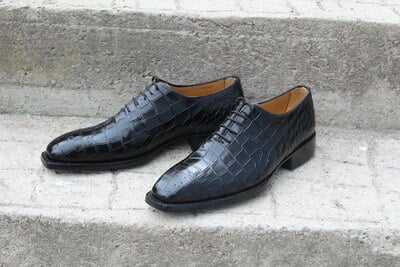 Crafted Leather Classic New Mens Black Crocodile Texture Leather Dress Shoes