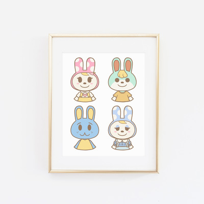 Bunny friends collage print