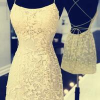 Yellow mini tight lace homecoming dress - Thumbnail 1