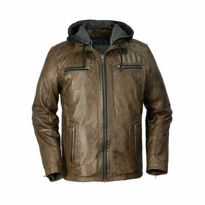 Mens biker leather jacket slim fit men motorcycle real lambskin coat