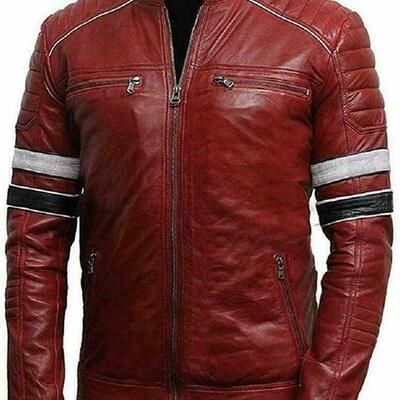 Mens leather jacket biker slim fit men motorcycle real lambskin coat