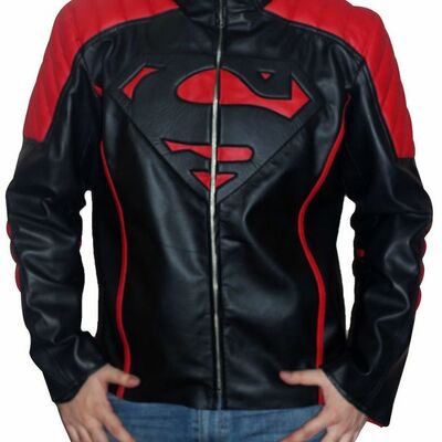 Superman man of steel black and red leather jacket costume