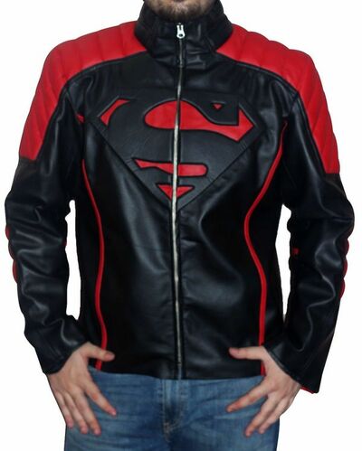 Superman Man of Steel Black and Red Leather Jacket Costume