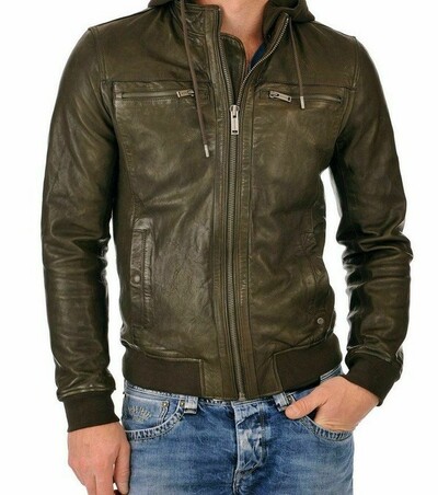 Men LeatherJacket 100% Genuine Biker Motorcycle Green Leather Jacket