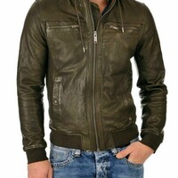 Men LeatherJacket 100% Genuine Biker Motorcycle Green Leather Jacket - Thumbnail 4