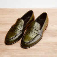 Handmade Formal Business Shoes, Waterproof Loafers Men's Dress Shoes, Ostrich Print, Round Toe Work Shoes, - Thumbnail 1