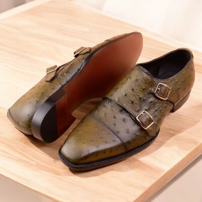 Handmade Double Monk-Straps shoes for men, embellished with Brown color calfskin leather, designer Shoes.