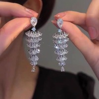 Crystal Drop Bridal Earrings Umbrella Shaped Chandelier Earring for Prom Party - Thumbnail 1