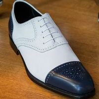 Brogues Toe White Blue Two Tone Stylish Men Premium Leather Lace Up Shoes - Thumbnail 1