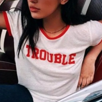 Retro "trouble" ringer tee