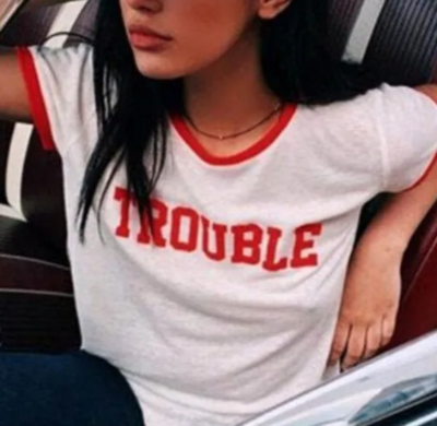 RETRO "TROUBLE" RINGER TEE