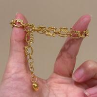 Gold Hollow Lock Heart Tassel Kitty Cat Bracelet - Thumbnail 1