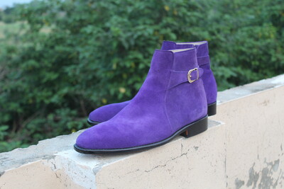 Crafted Leather Handmade Purple Suede Leather Jodhpur Strap Boot