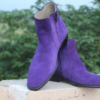 Crafted Leather Handmade Purple Suede Leather Jodhpur Strap Boot - Thumbnail 1