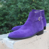 Crafted Leather Handmade Purple Suede Leather Jodhpur Strap Boot - Thumbnail 2