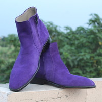 Crafted Leather Handmade Purple Suede Leather Jodhpur Strap Boot - Thumbnail 3