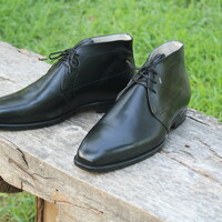 Crafted Leather Black Calf Leather Classic Chukka Boot - Thumbnail 1