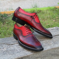 Crafted Leather Handmade Men Bordeaux Leather Classic Oxford Dress Office Shoes - Thumbnail 2