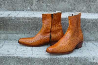 Crafted Leather Classic Brown Ostrich Leather Side Zipper Jodhpur Boot