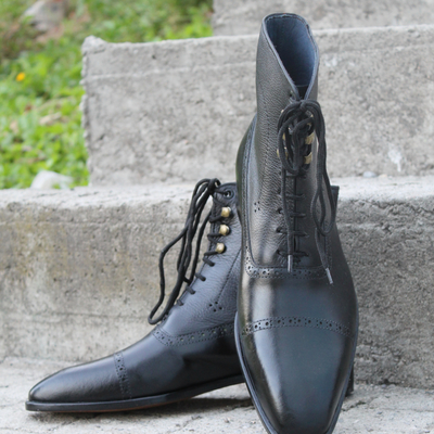 Crafted leather handmade classic men black calf leather ankle high dress boot  - Thumbnail 4