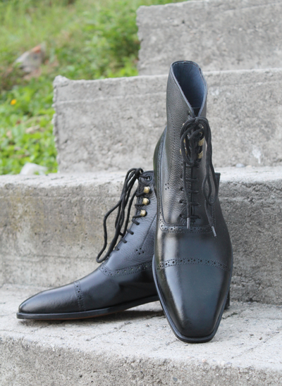 Crafted Leather Handmade Classic Men Black Calf Leather Ankle High Dress Boot 