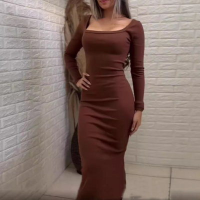 Women's solid color backless zipper splicing dress