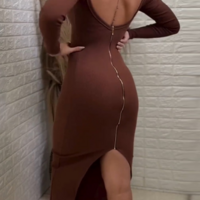 Women'S Solid Color Backless Zipper Splicing Dress - Thumbnail 2