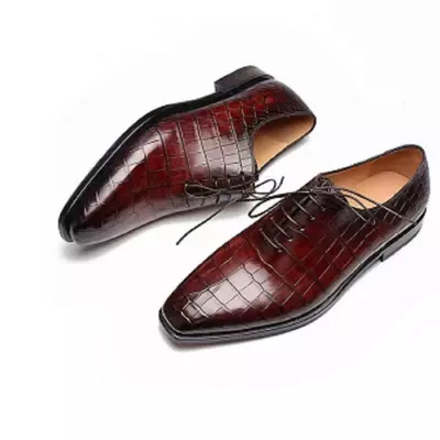 Handmade men brown crocodile leather oxford shoes, formal dress shoes