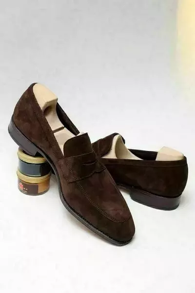 Men Handmade Suede Leather Penny Loafer Shoes, Moccasin Shoes, Slip on Shoes