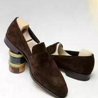 Men Handmade Suede Leather Penny Loafer Shoes, Moccasin Shoes, Slip on Shoes - Thumbnail 4