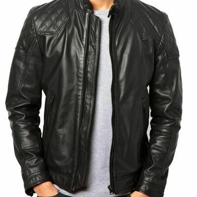 Men’s zipper leather jacket genuine real lambskin leather jacket