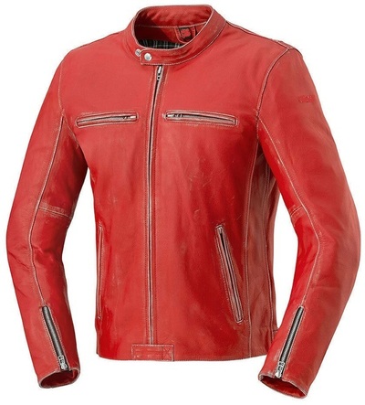 Men's Handmade Red Color Motorcycle Tab Collar Front Zipper Real Leather Fashion