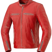 Men's Handmade Red Color Motorcycle Tab Collar Front Zipper Real Leather Fashion - Thumbnail 4