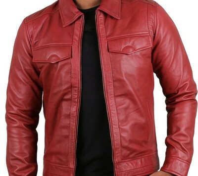 New handmade Men's Maroon Genuine Lambskin Leather Jacket
