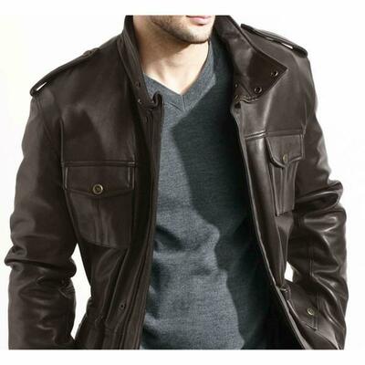 Men's Leather Jacket Motorcycle Brown Slim fit Biker Genuine lambskin jacket