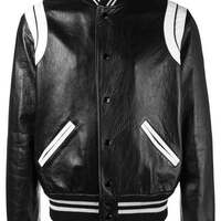Men's Black and White mix Leather baseball, bomber jacket - Thumbnail 4