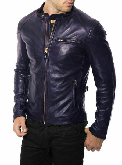 New Men Quilted Leather Jacket 100% Genuine Soft Lambskin Biker Bomber