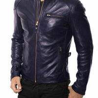 New Men Quilted Leather Jacket 100% Genuine Soft Lambskin Biker Bomber - Thumbnail 1
