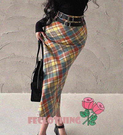 High-waisted double-belt twill contrast skirt