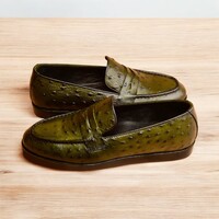 Waterproof Formal Business Handmade  Round Toe Work Shoes, Loafers  Men's Ostrich Print, - Thumbnail 3