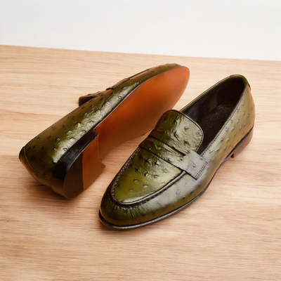 Waterproof formal business handmade  round toe work shoes, loafers  men's ostrich print,