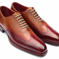 New Handmade Men's Goodyear Welted Wingtip Oxfords Bordeaux & Camel Shoes - Thumbnail 1