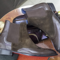 Dark Brown Men's Boots, Handmade Chelsea Boots, Ankle High Suede Leather Boots, - Thumbnail 2