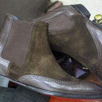 Dark Brown Men's Boots, Handmade Chelsea Boots, Ankle High Suede Leather Boots, - Thumbnail 3