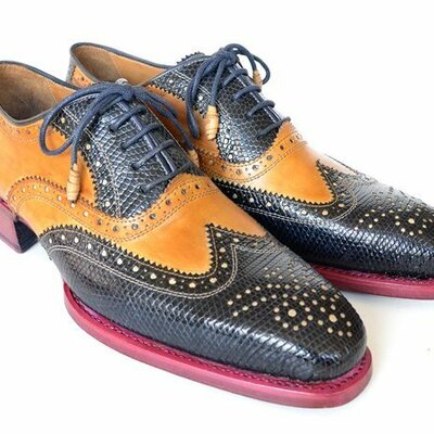 New handmade paul parkman genuine iguana & leather wingtip oxford