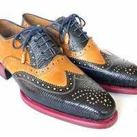 New Handmade Paul Parkman Genuine Iguana & Leather Wingtip Oxford - Thumbnail 4